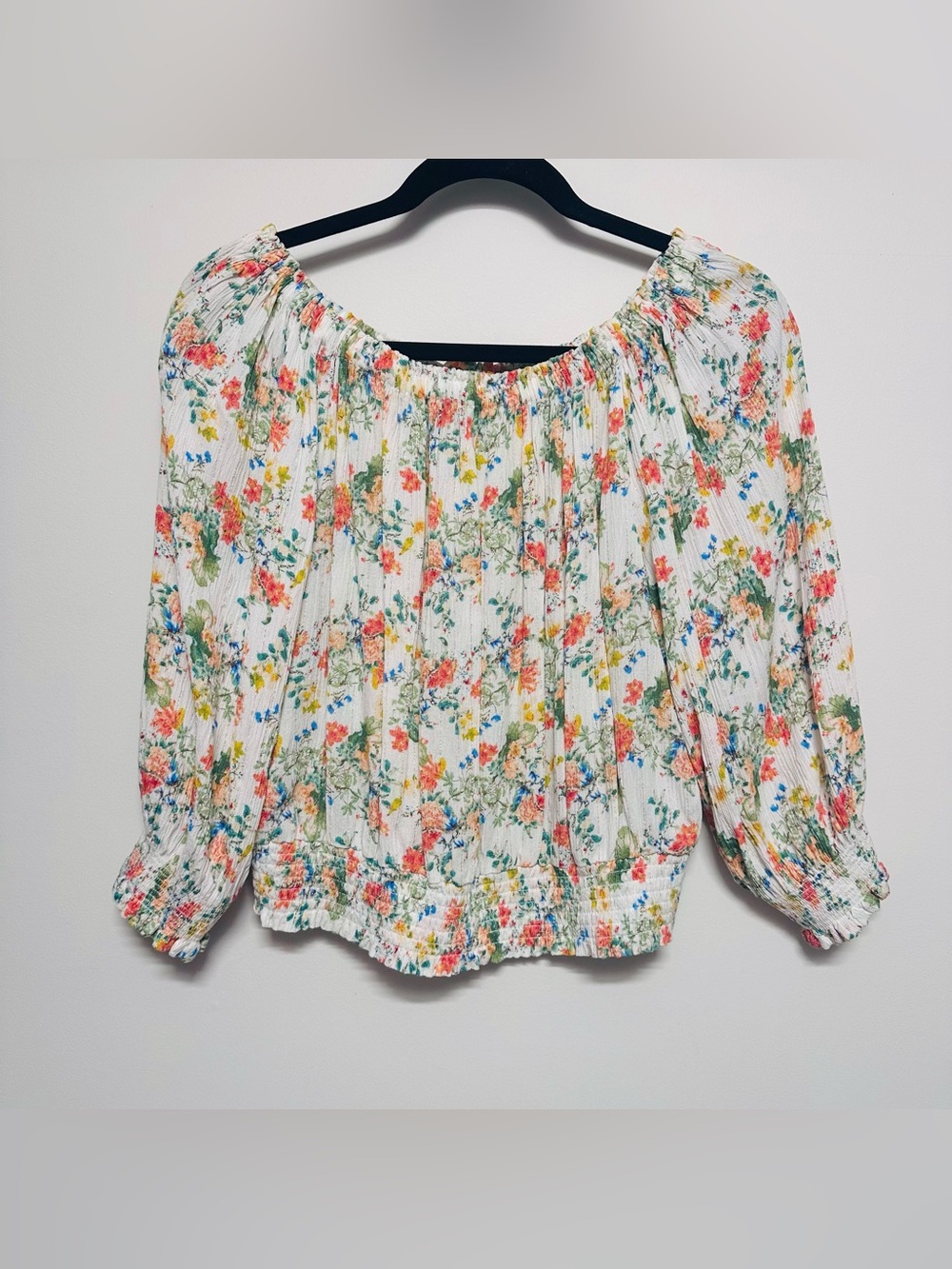 Floral Smocked Off-Shoulder Blouse - White Multi